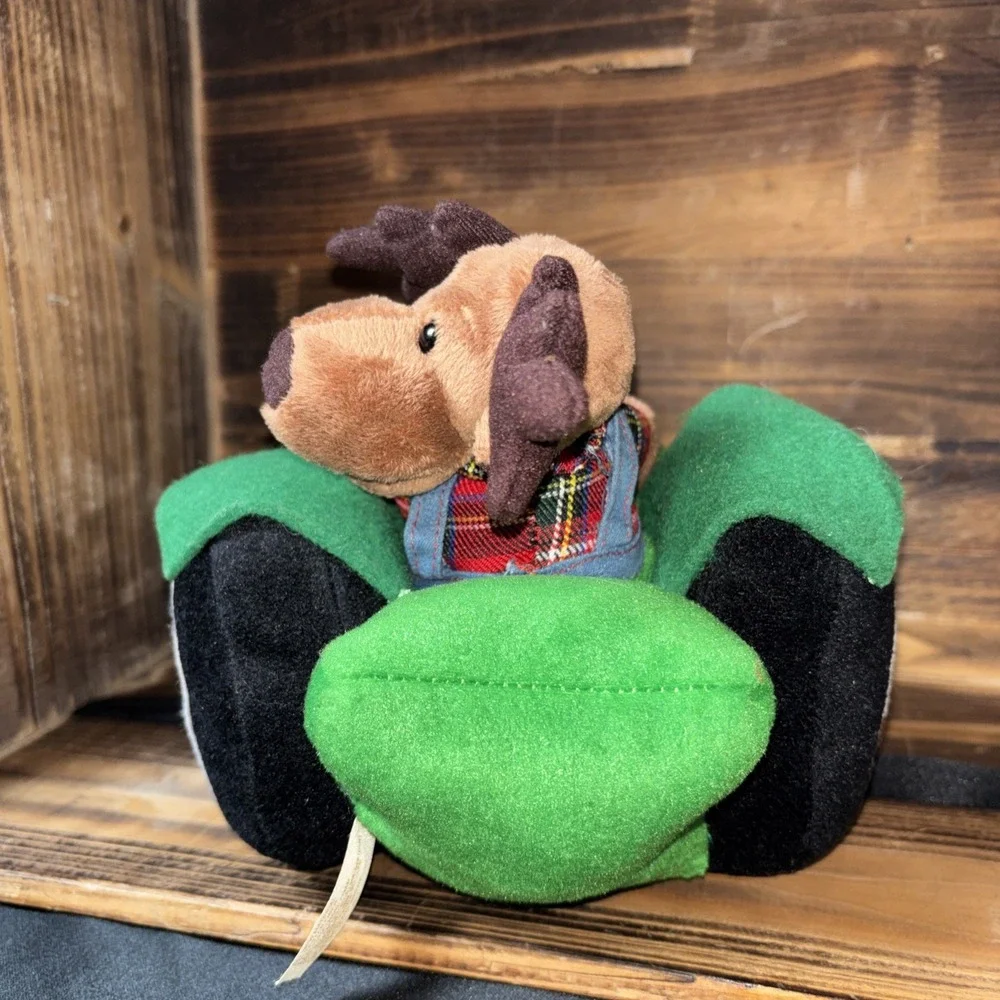 Dan Dee Deer Plush Grandma Got Ran Over Music Reindeer on Green tractor